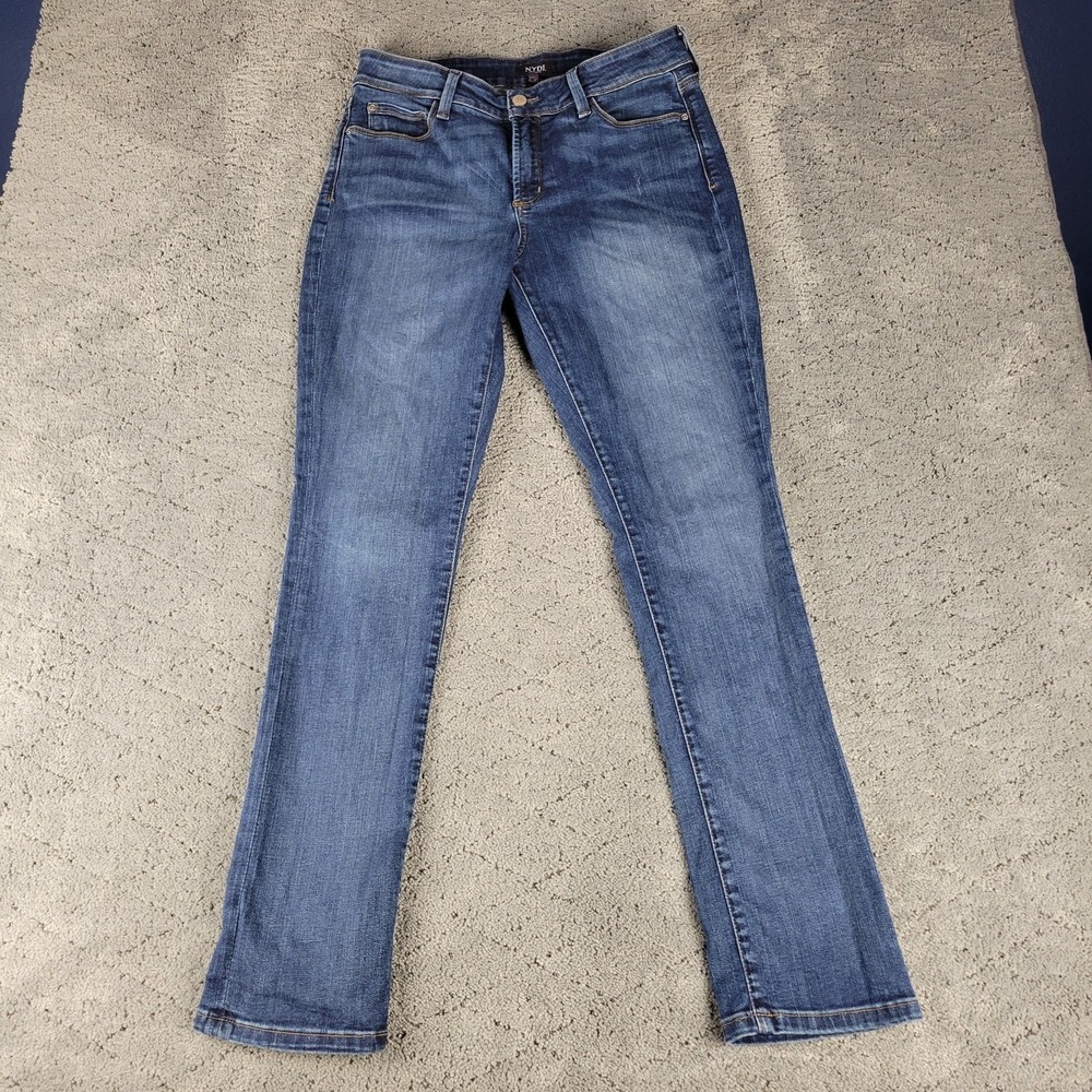 NYDJ Jeans Womens 10 Blue Alina Wide Cuff Ankle Dark Wash Lift Tuck Shaping